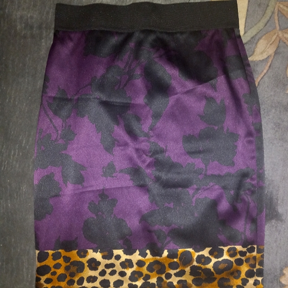 Express: dark purple floral and cheetah print skirt
